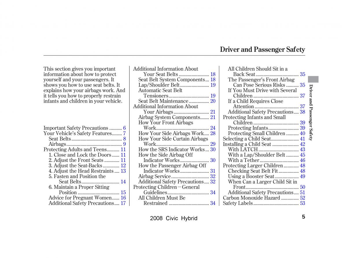 manual  Honda Civic Hybrid VIII 8 owners manual / page 8