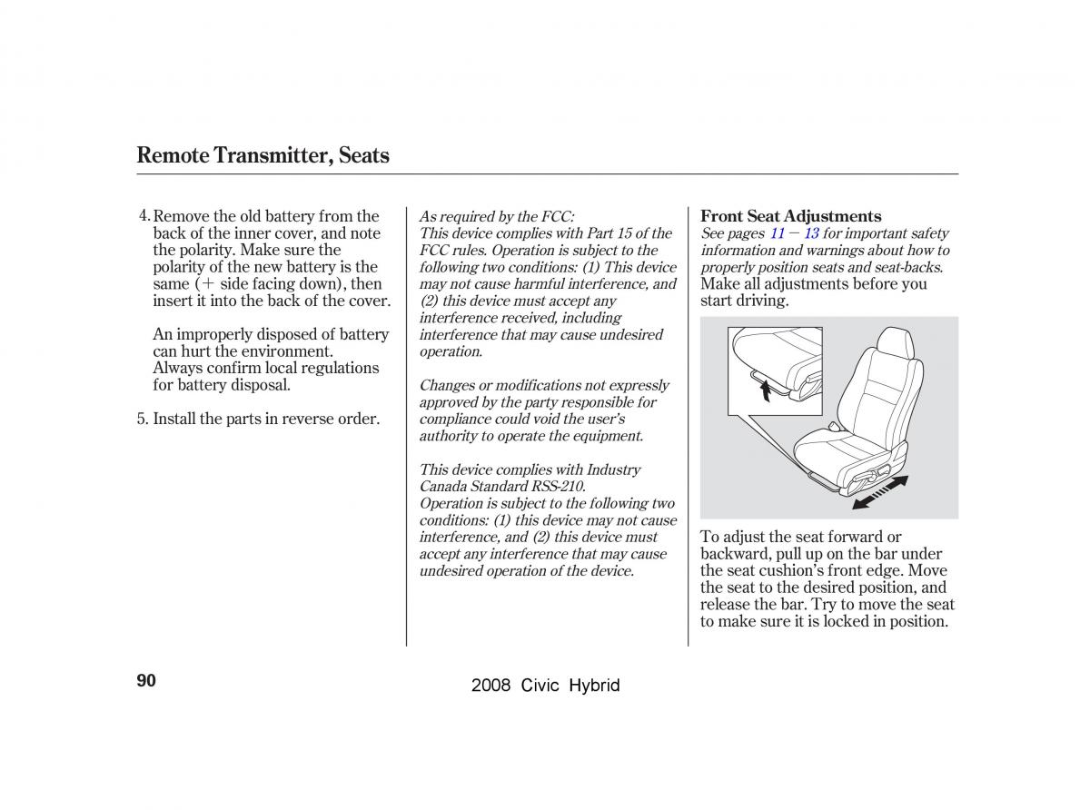 Honda Civic Hybrid VIII 8 owners manual / page 93