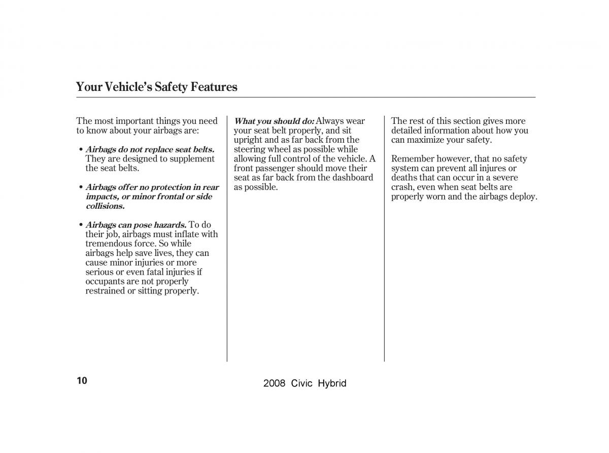 manual  Honda Civic Hybrid VIII 8 owners manual / page 13