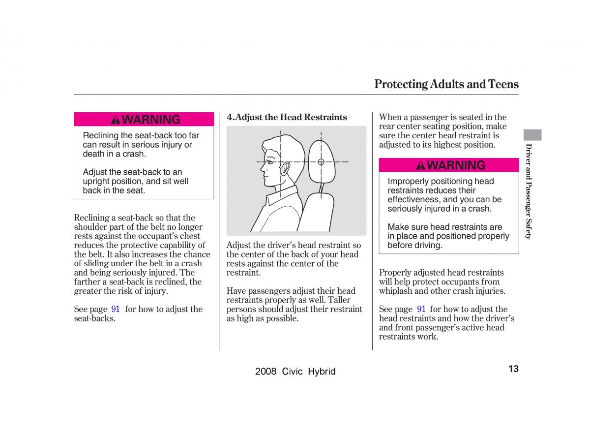 Honda Civic Hybrid VIII 8 owners manual / page 16