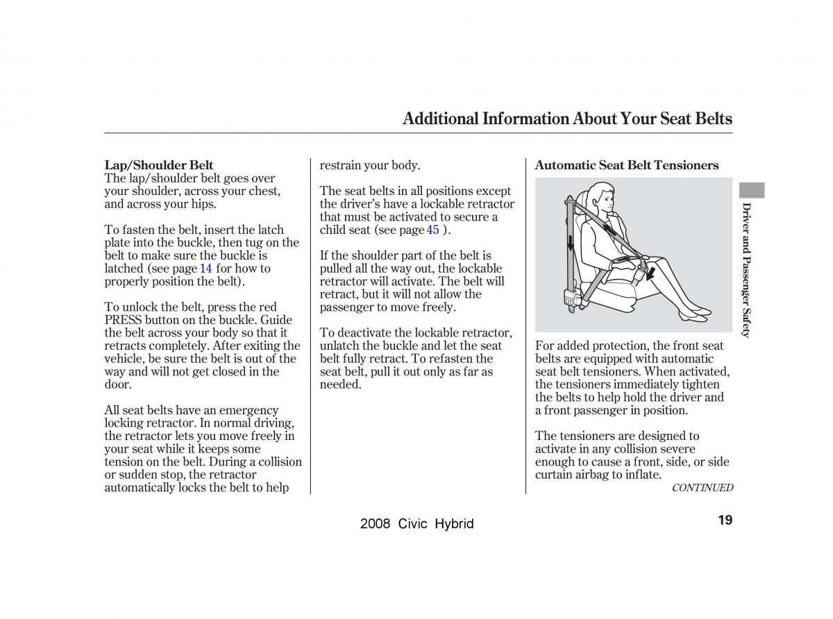 Honda Civic Hybrid VIII 8 owners manual / page 22