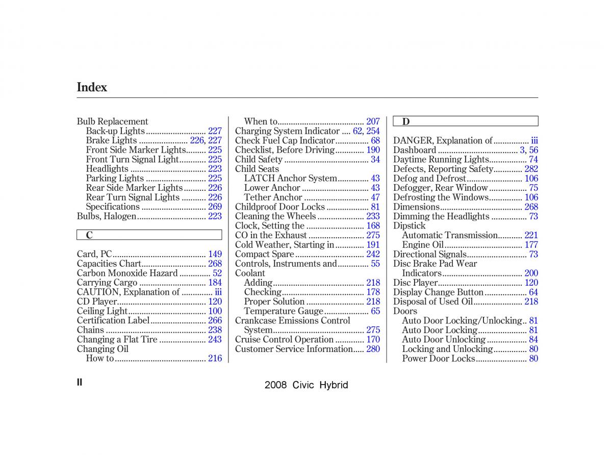 Honda Civic Hybrid VIII 8 owners manual / page 289