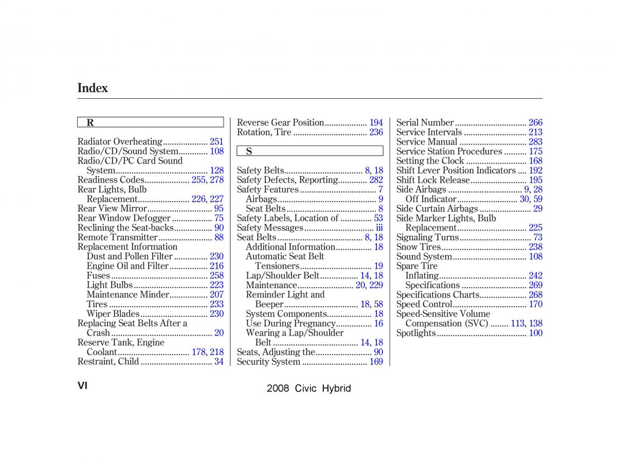 Honda Civic Hybrid VIII 8 owners manual / page 293