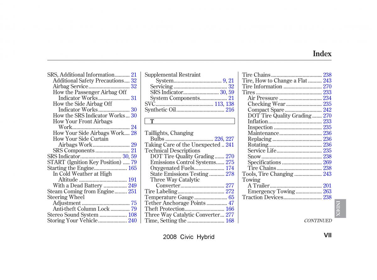 Honda Civic Hybrid VIII 8 owners manual / page 294