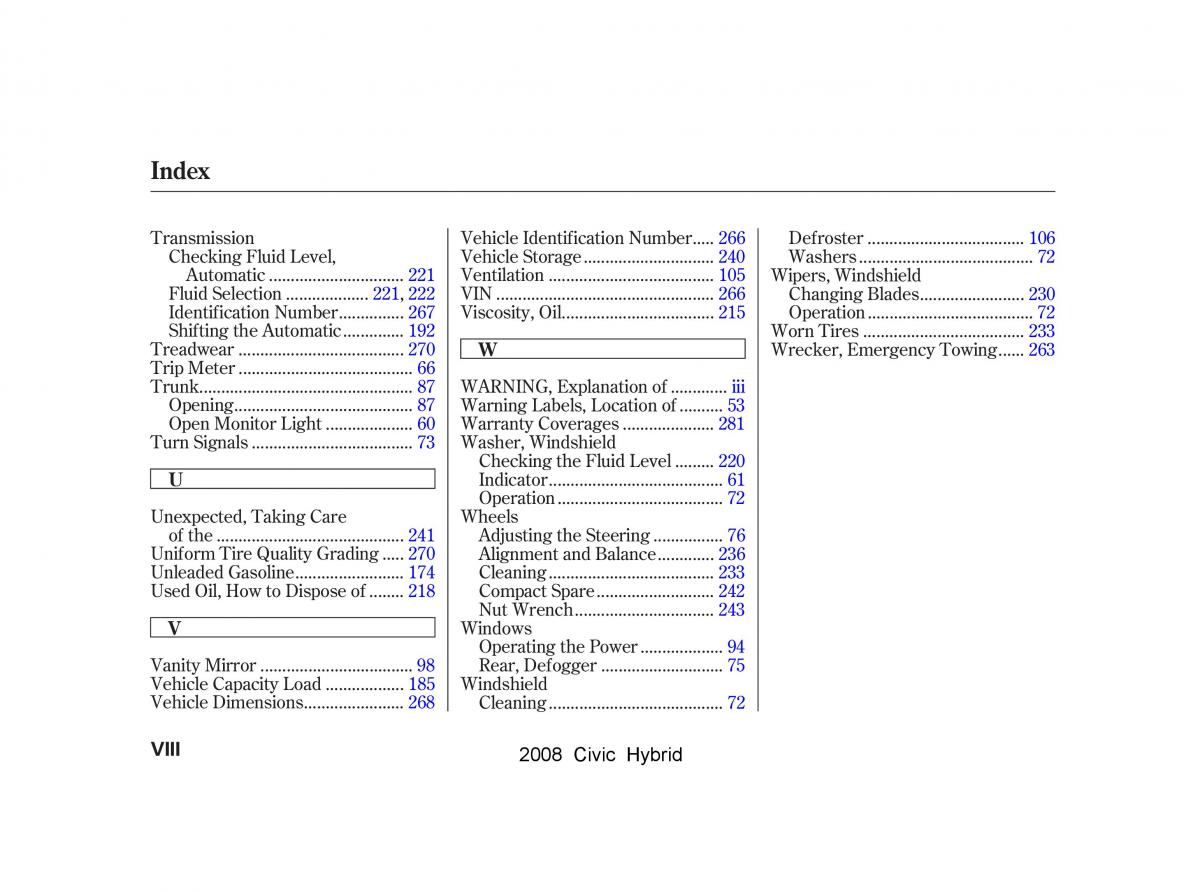 Honda Civic Hybrid VIII 8 owners manual / page 295