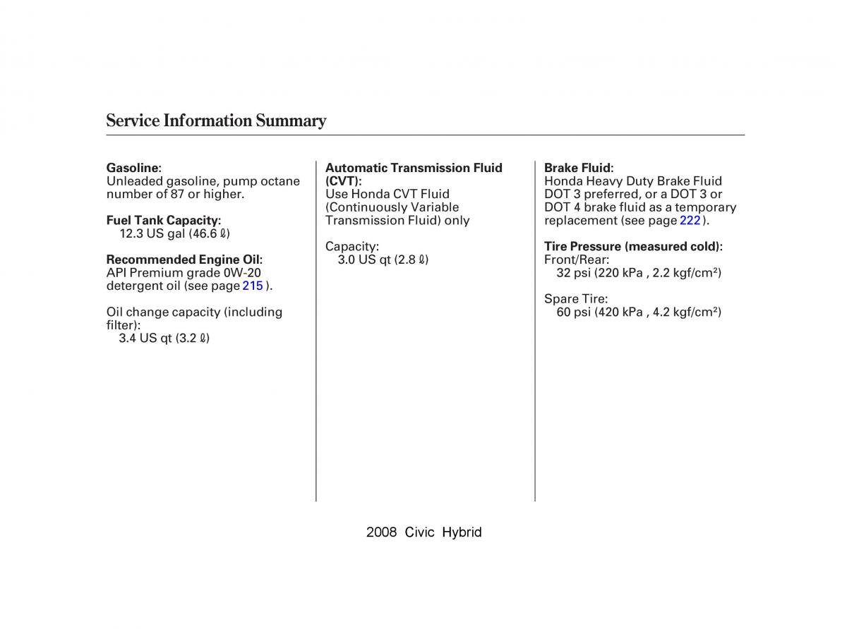 manual  Honda Civic Hybrid VIII 8 owners manual / page 299