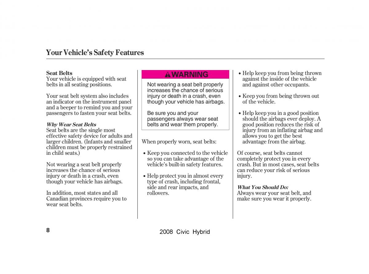 manual  Honda Civic Hybrid VIII 8 owners manual / page 11