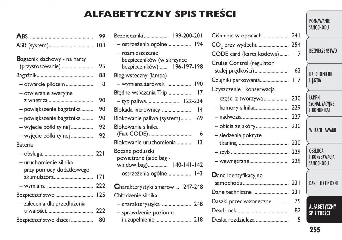 manual  Fiat Punto III 3 instrukcja / page 257