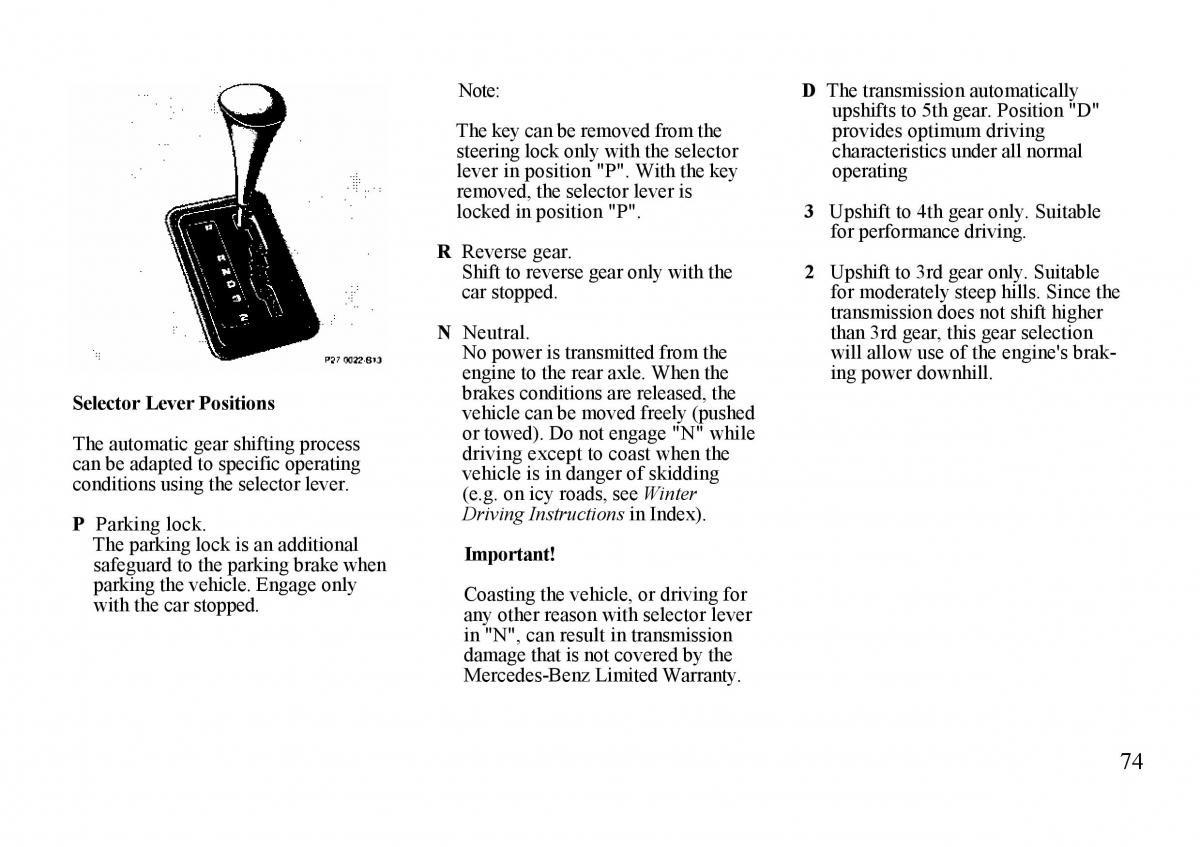 mercedes benz s w140 owners manual / page 74
