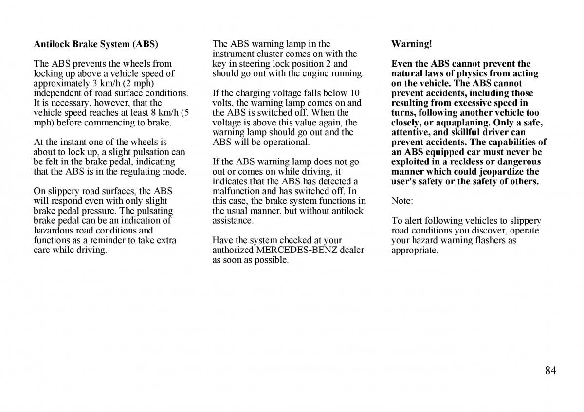 mercedes benz s w140 owners manual / page 84