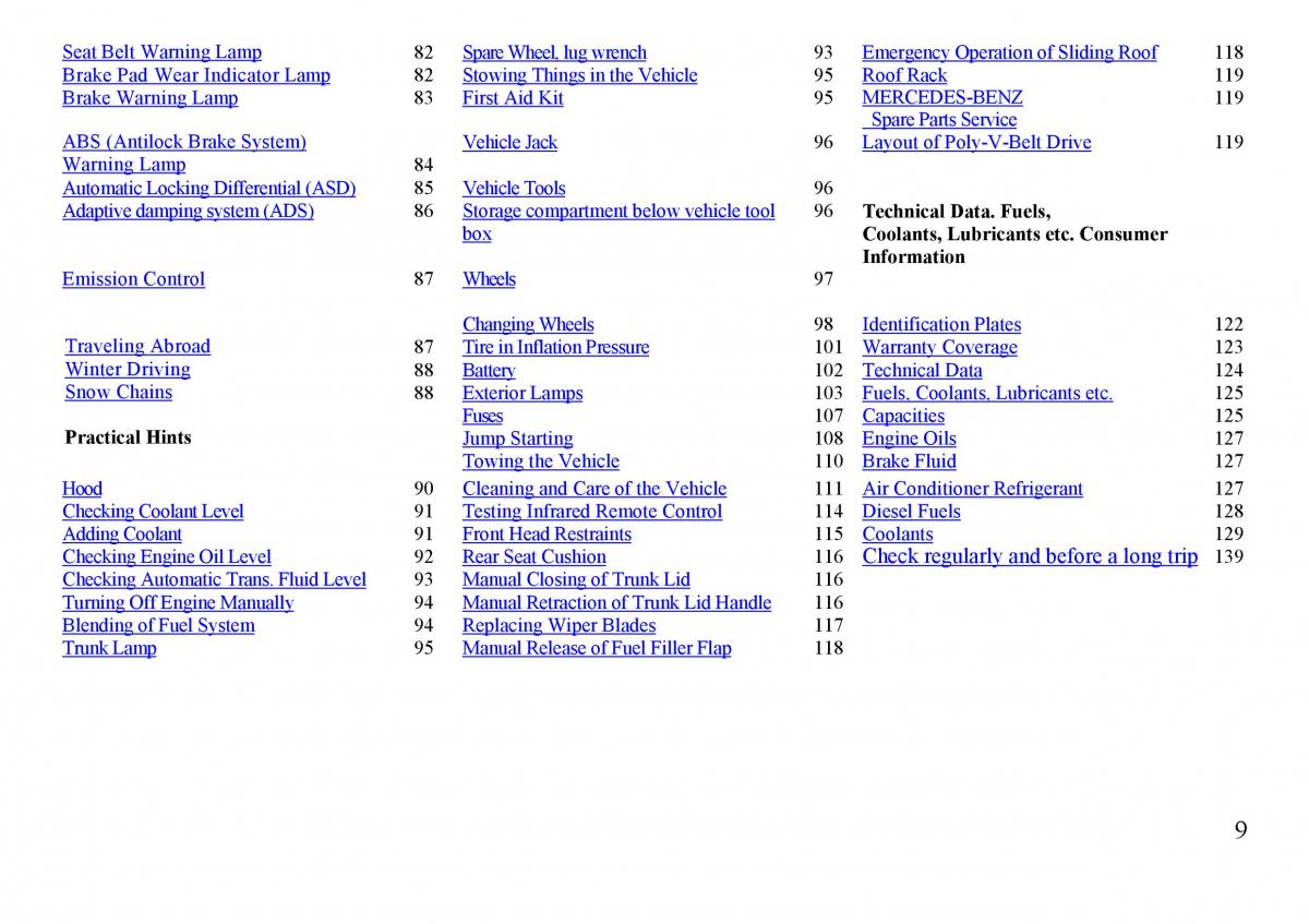 Mercedes Benz S W140 owners manual / page 9