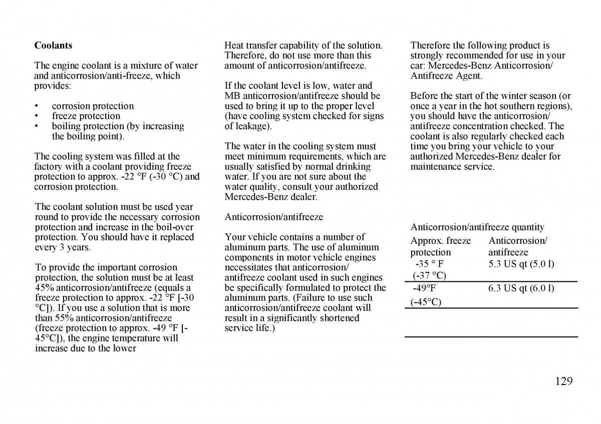 Mercedes Benz S W140 owners manual / page 129