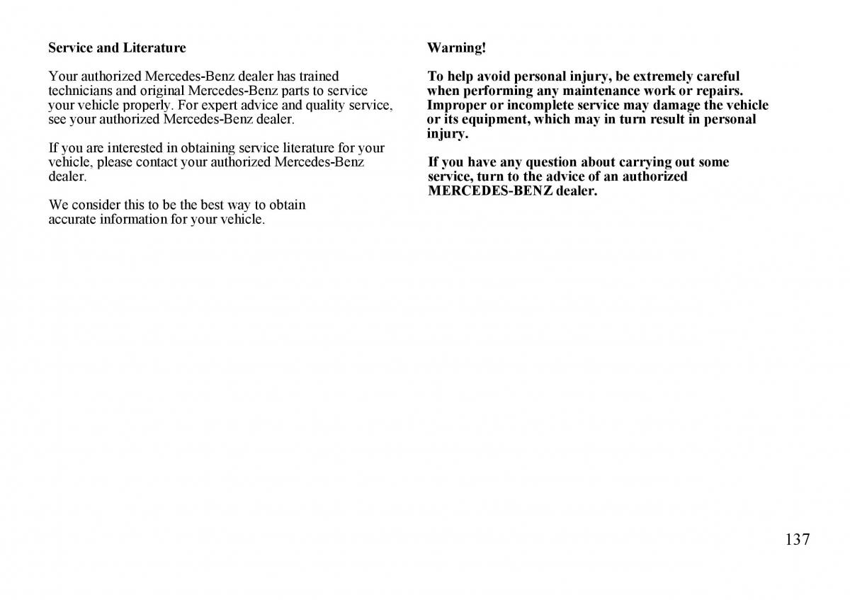 Mercedes Benz S W140 owners manual / page 137