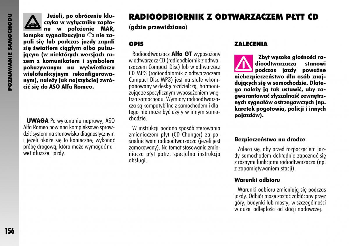 Alfa Romeo GT instrukcja obslugi / page 157