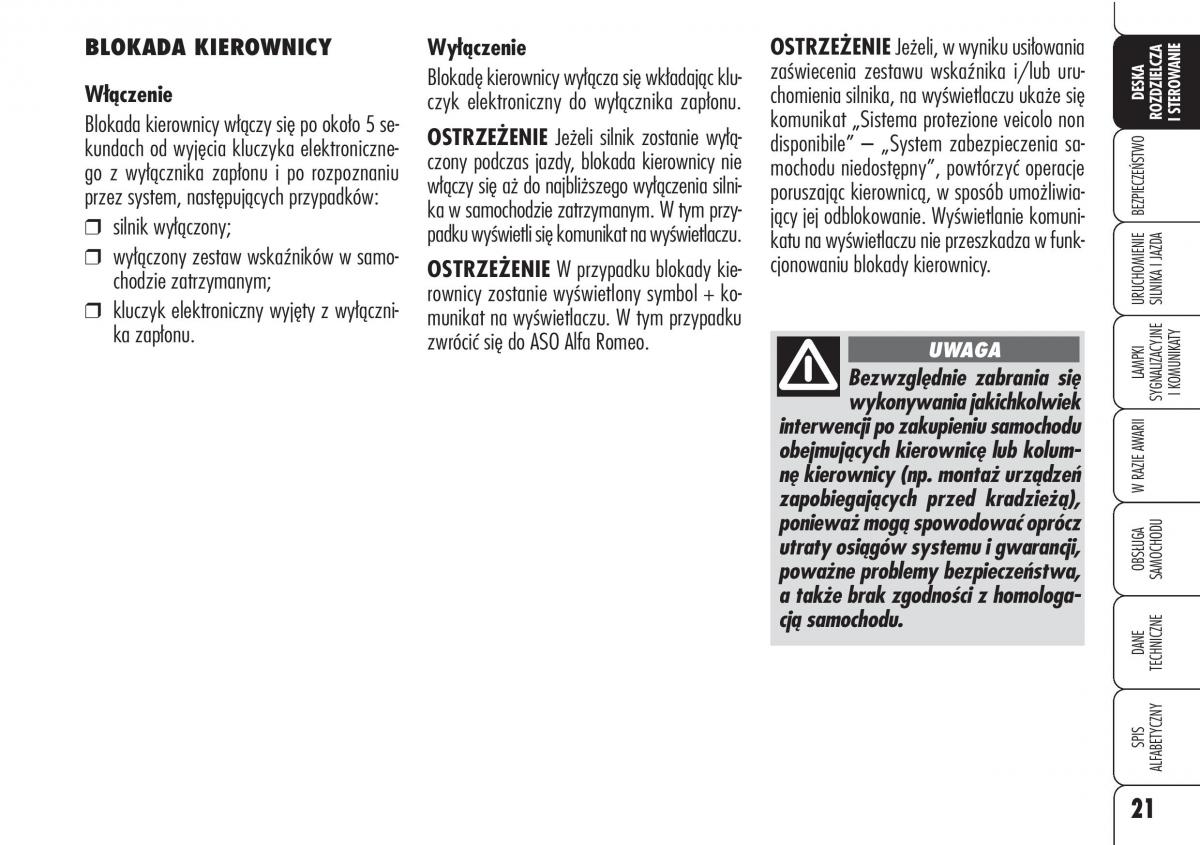 Alfa Romeo Brera Spider instrukcja obslugi / page 23