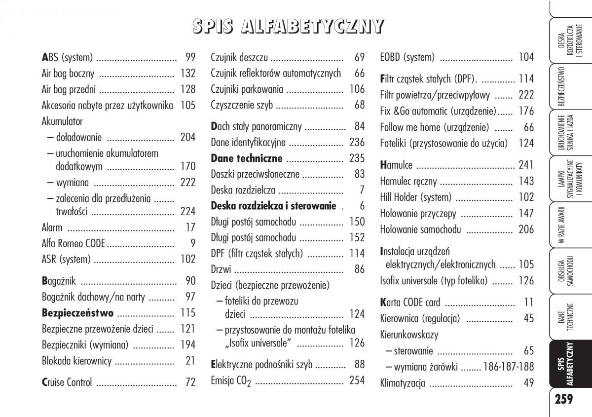 manual  Alfa Romeo Brera Spider instrukcja / page 261