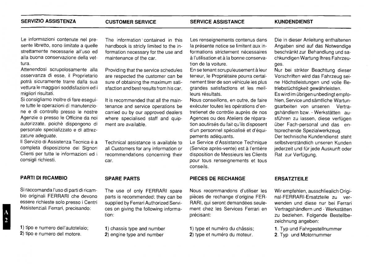 Ferrari Testarossa owners manual / page 6