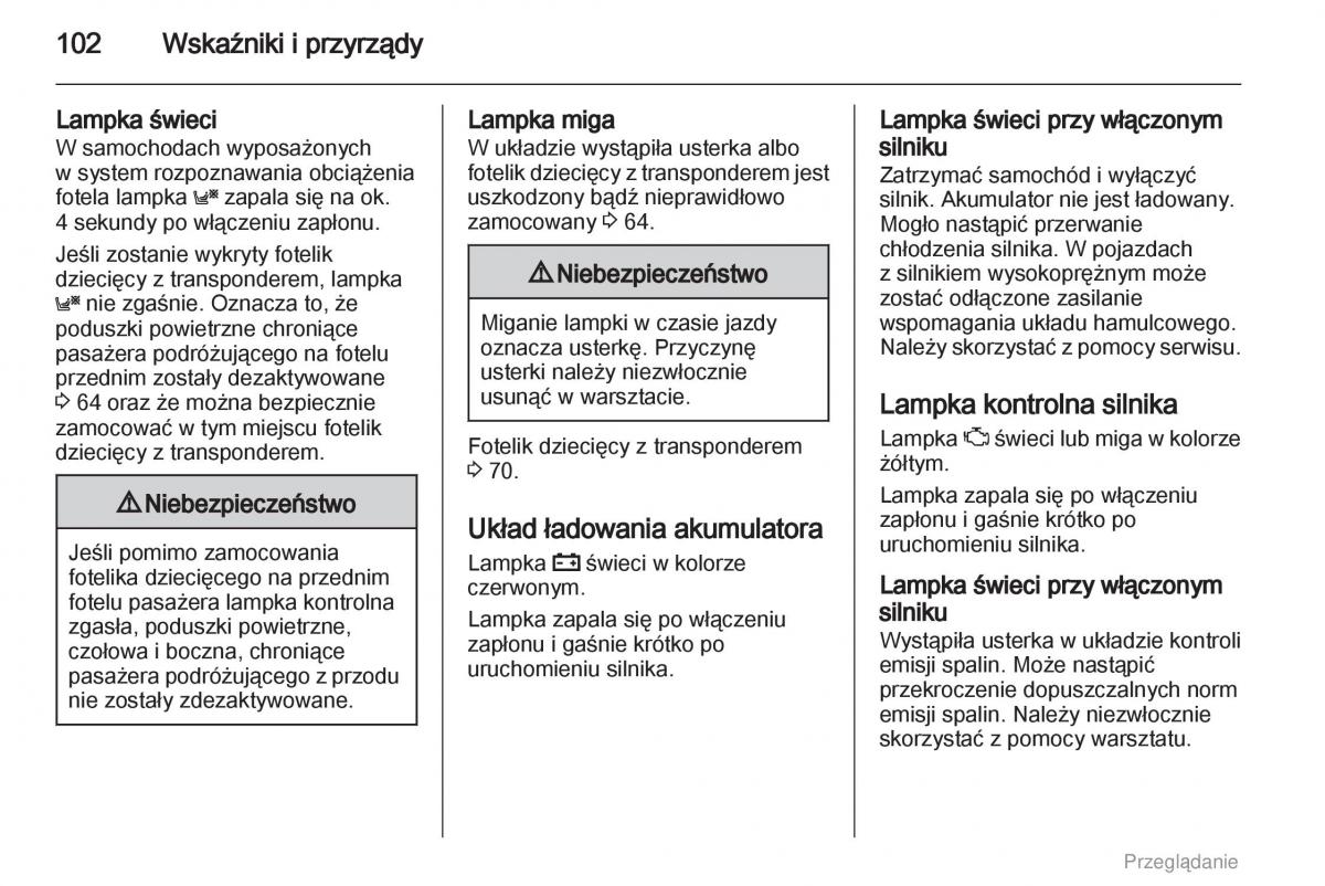Opel Astra H III 3 instrukcja obslugi / page 102