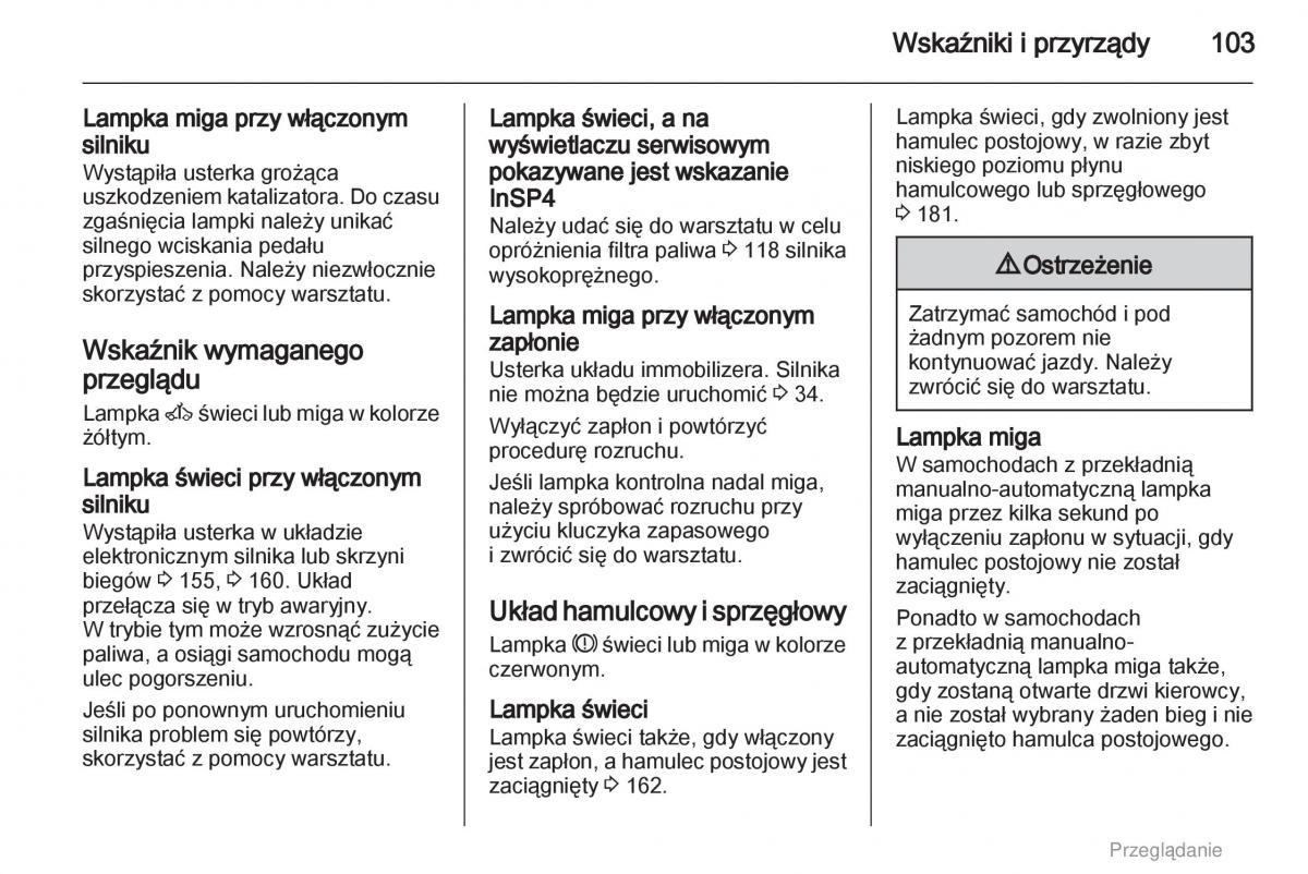 Opel Astra H III 3 instrukcja obslugi / page 103