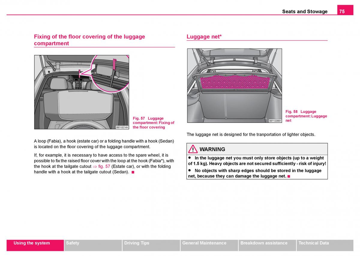 Skoda Fabia I 1 owners manual / page 76