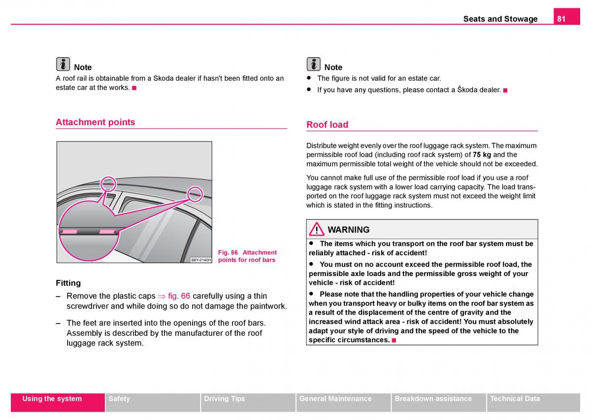 Skoda Fabia I 1 owners manual / page 82