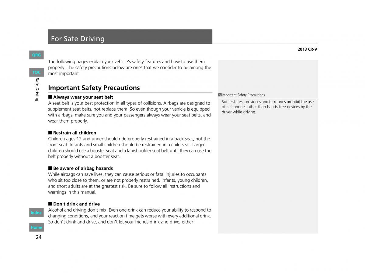 Honda CR V IV 4 owners manual / page 25