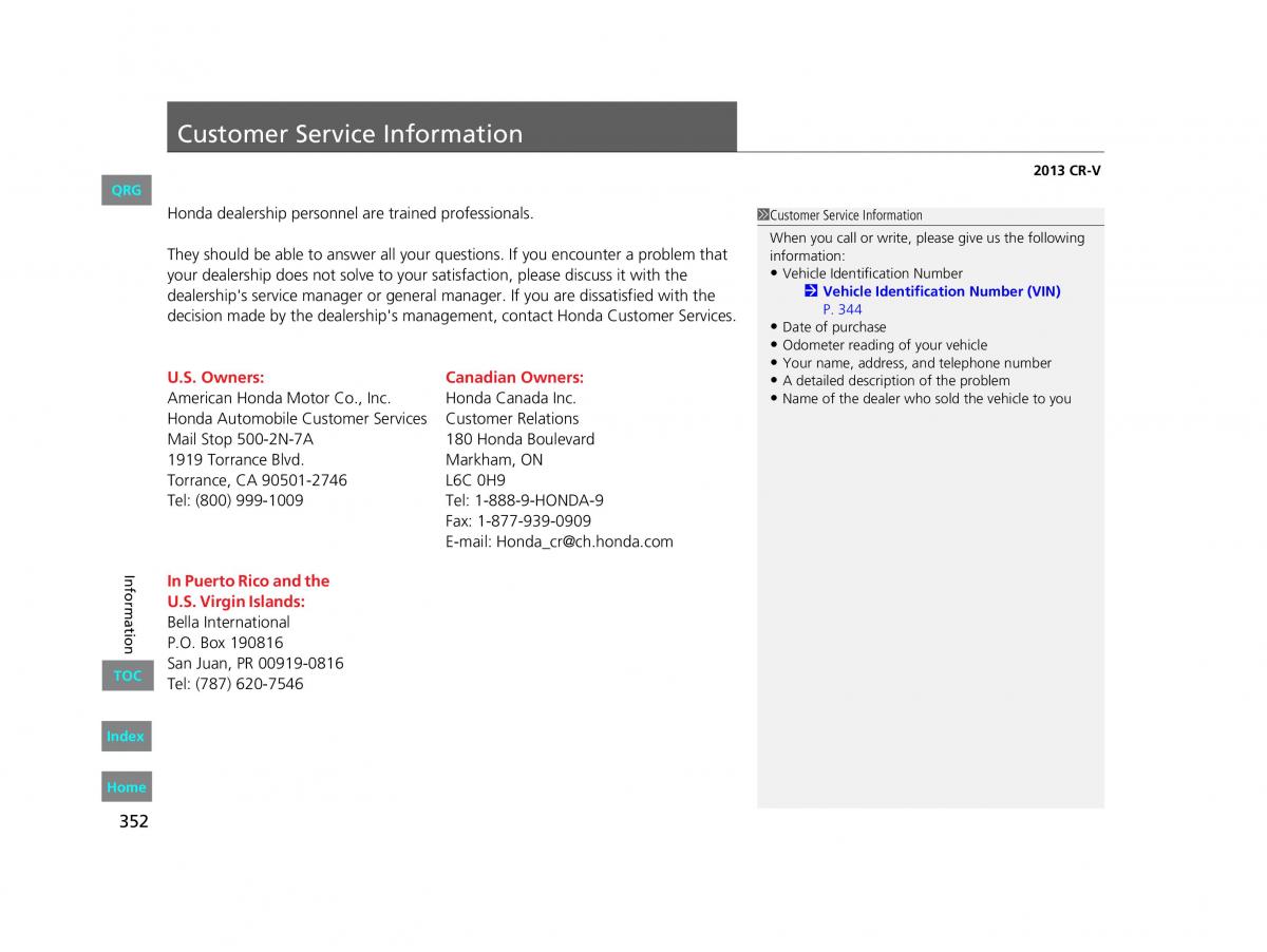 Honda CR V IV 4 owners manual / page 353