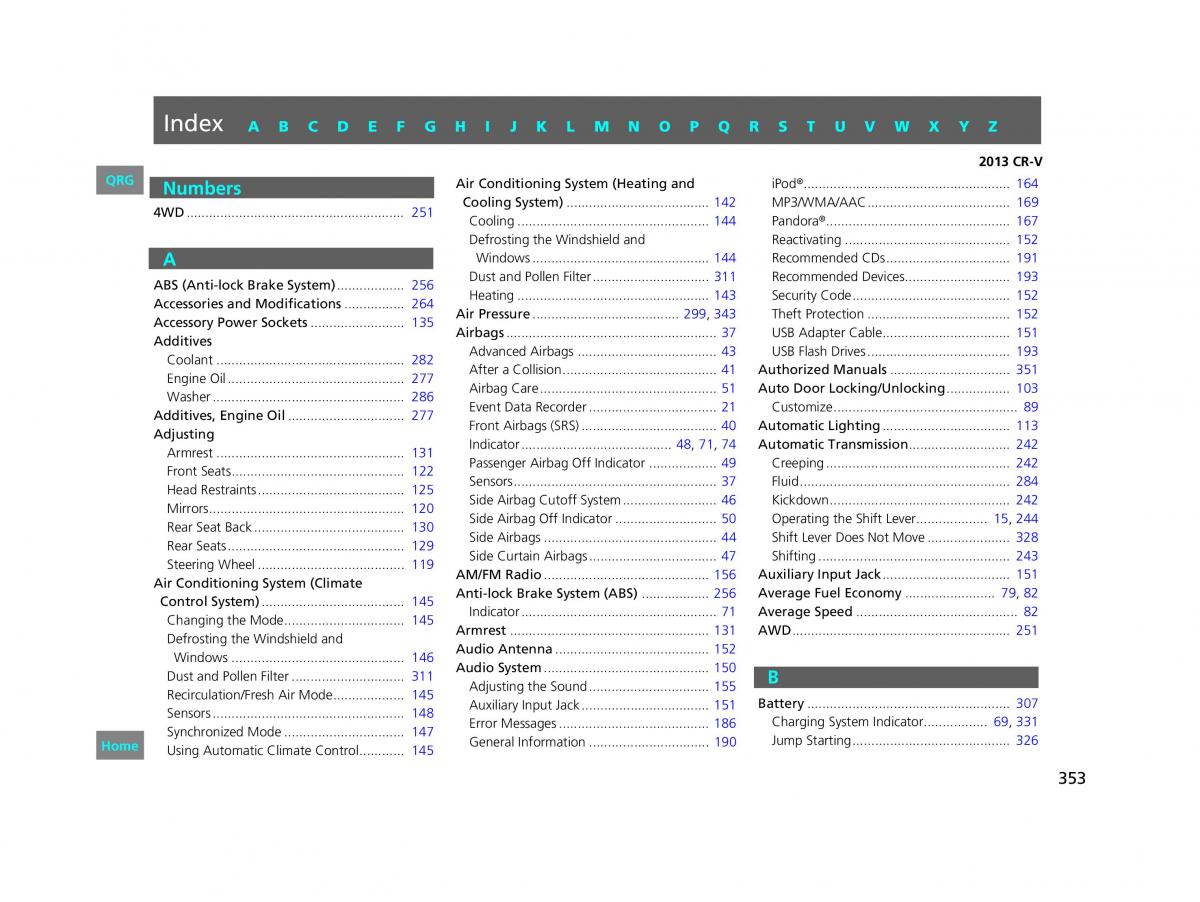 Honda CR V IV 4 owners manual / page 354