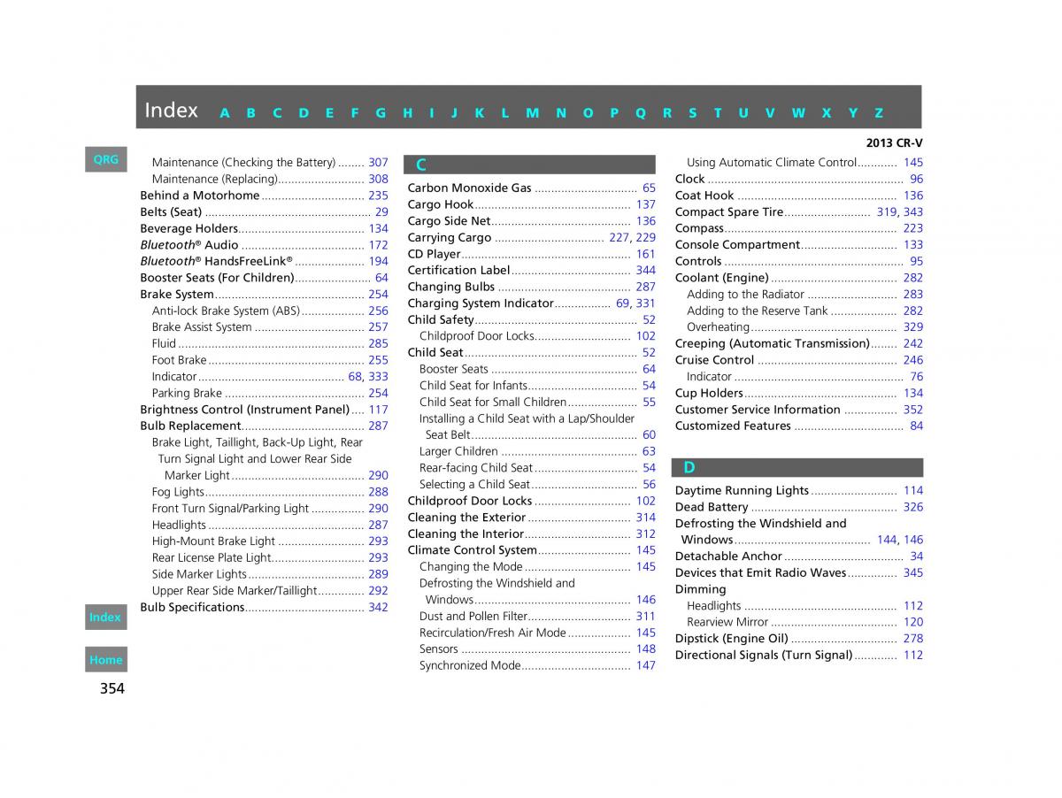 Honda CR V IV 4 owners manual / page 355