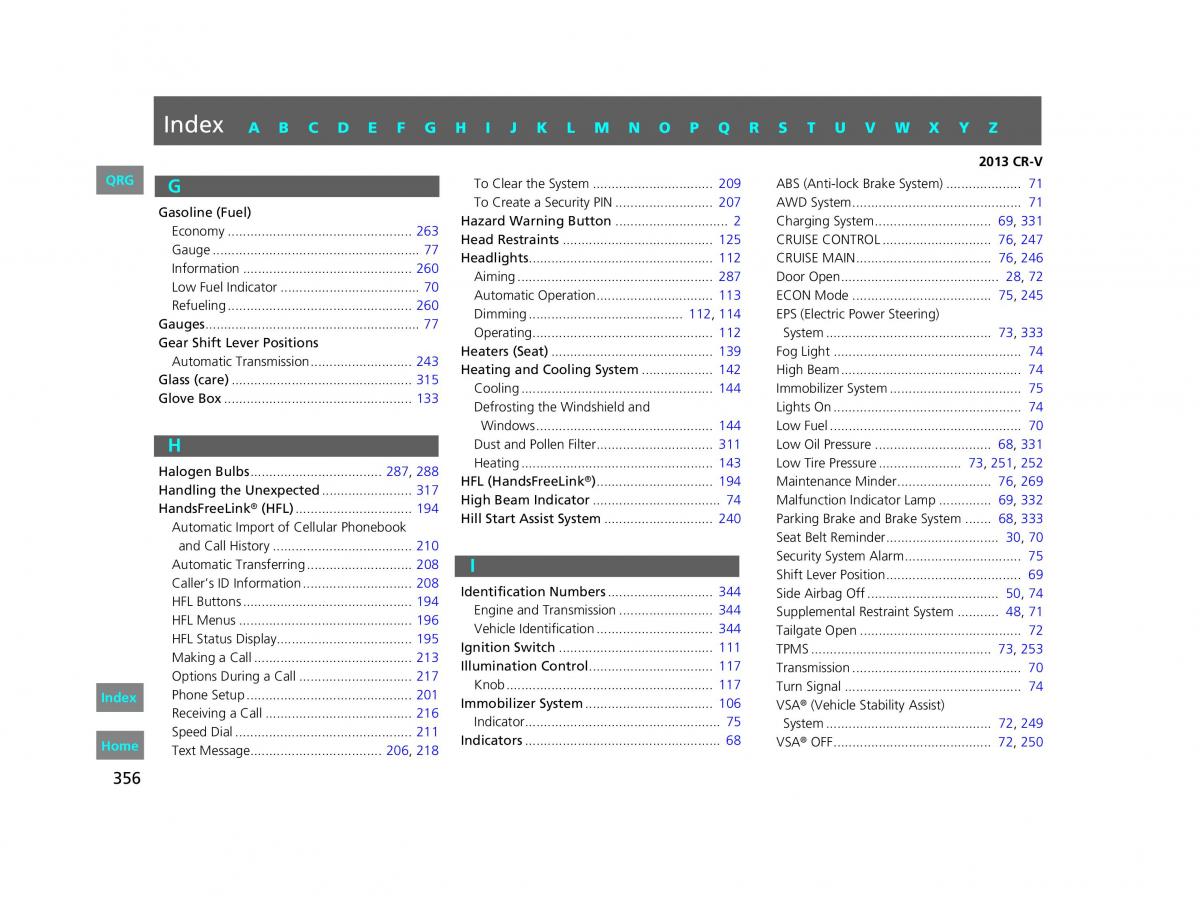 Honda CR V IV 4 owners manual / page 357