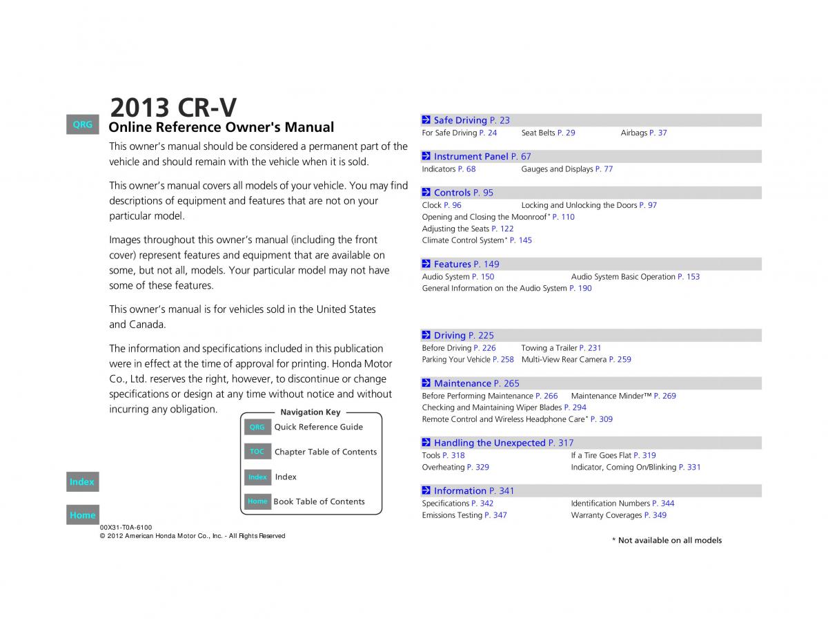 Honda CR V IV 4 owners manual / page 1