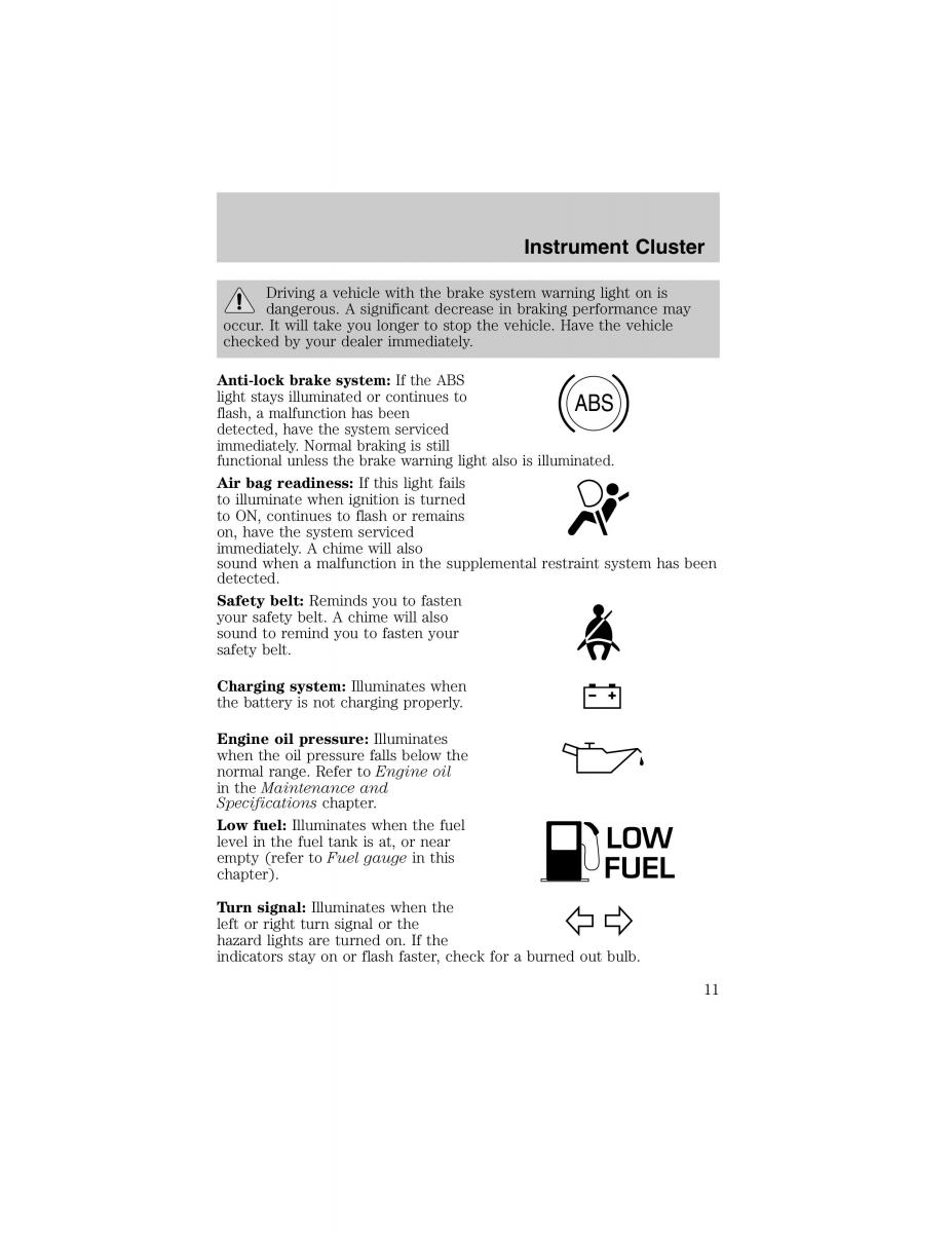 Ford Escort ZX2 owners manual / page 11