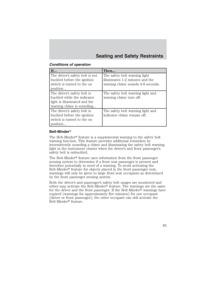 Ford Ranger Mazda B Series owners manual / page 85