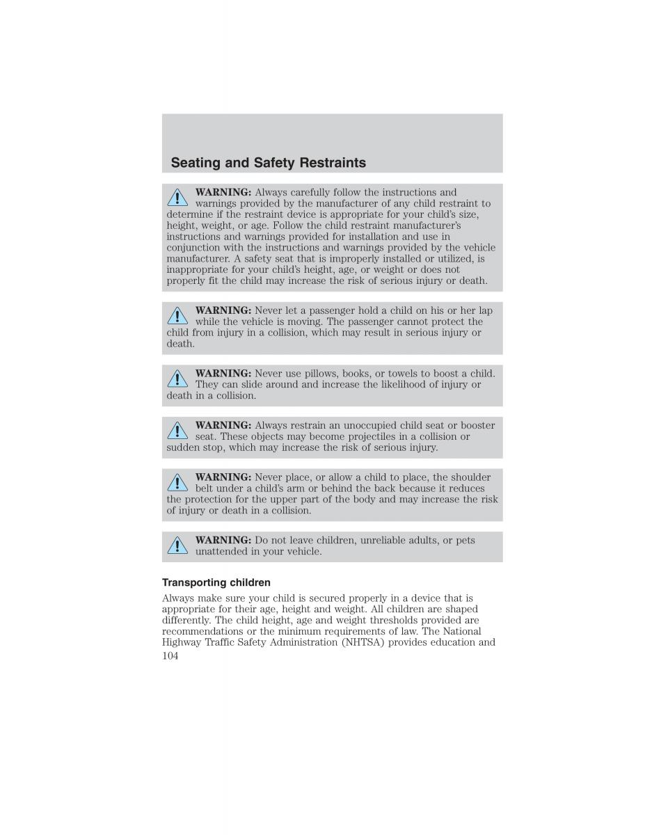 Ford Ranger Mazda B Series owners manual / page 104