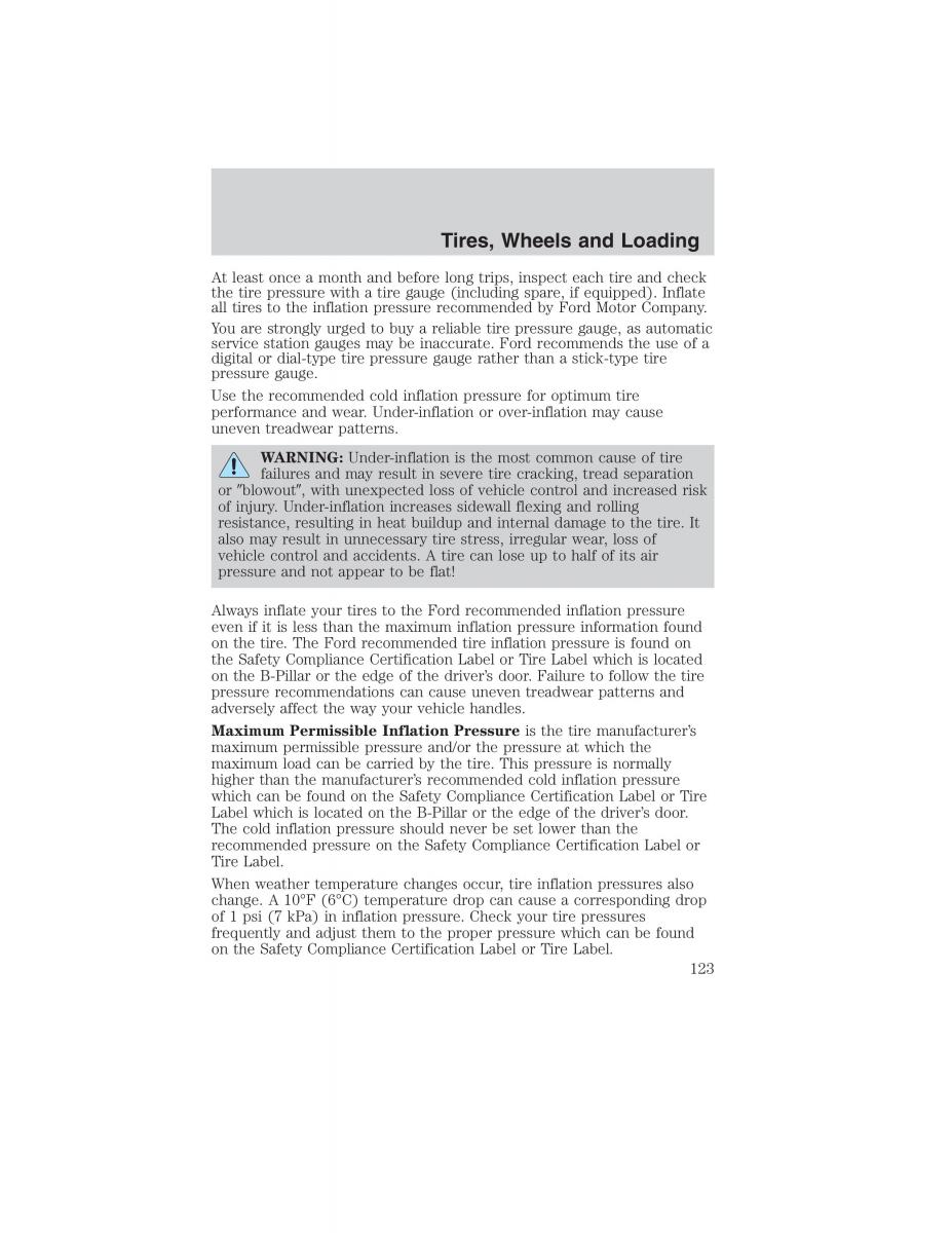 Ford Ranger Mazda B Series owners manual / page 123