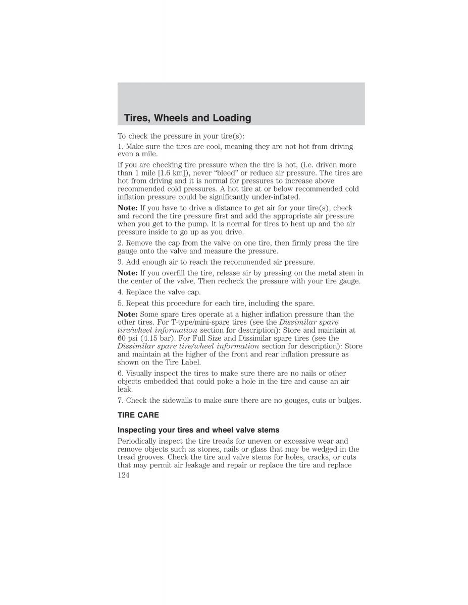 Ford Ranger Mazda B Series owners manual / page 124