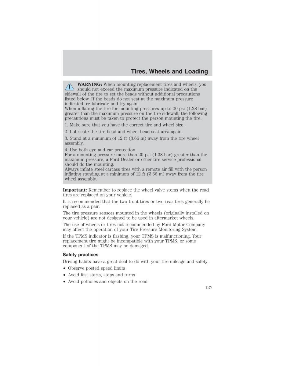 Ford Ranger Mazda B Series owners manual / page 127