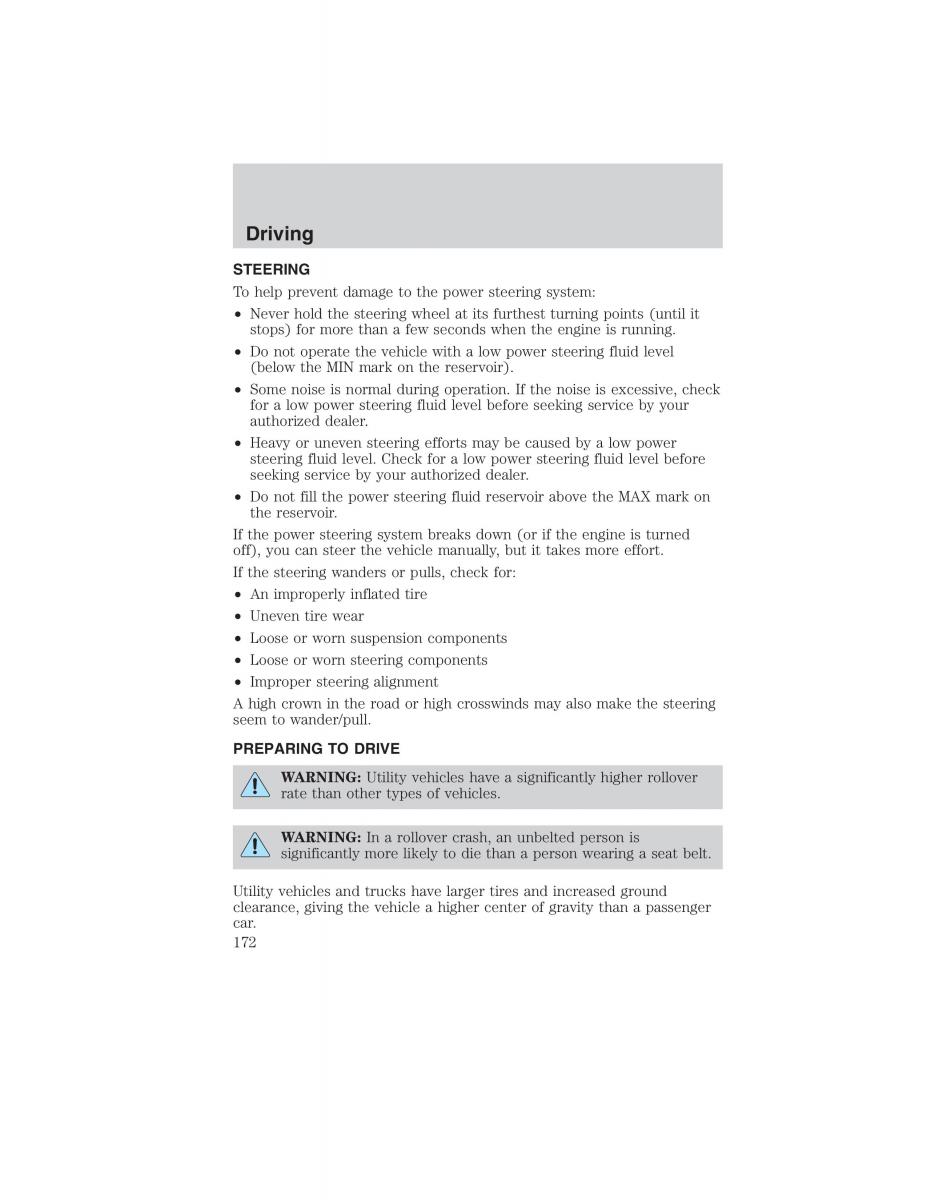 Ford Ranger Mazda B Series owners manual / page 172