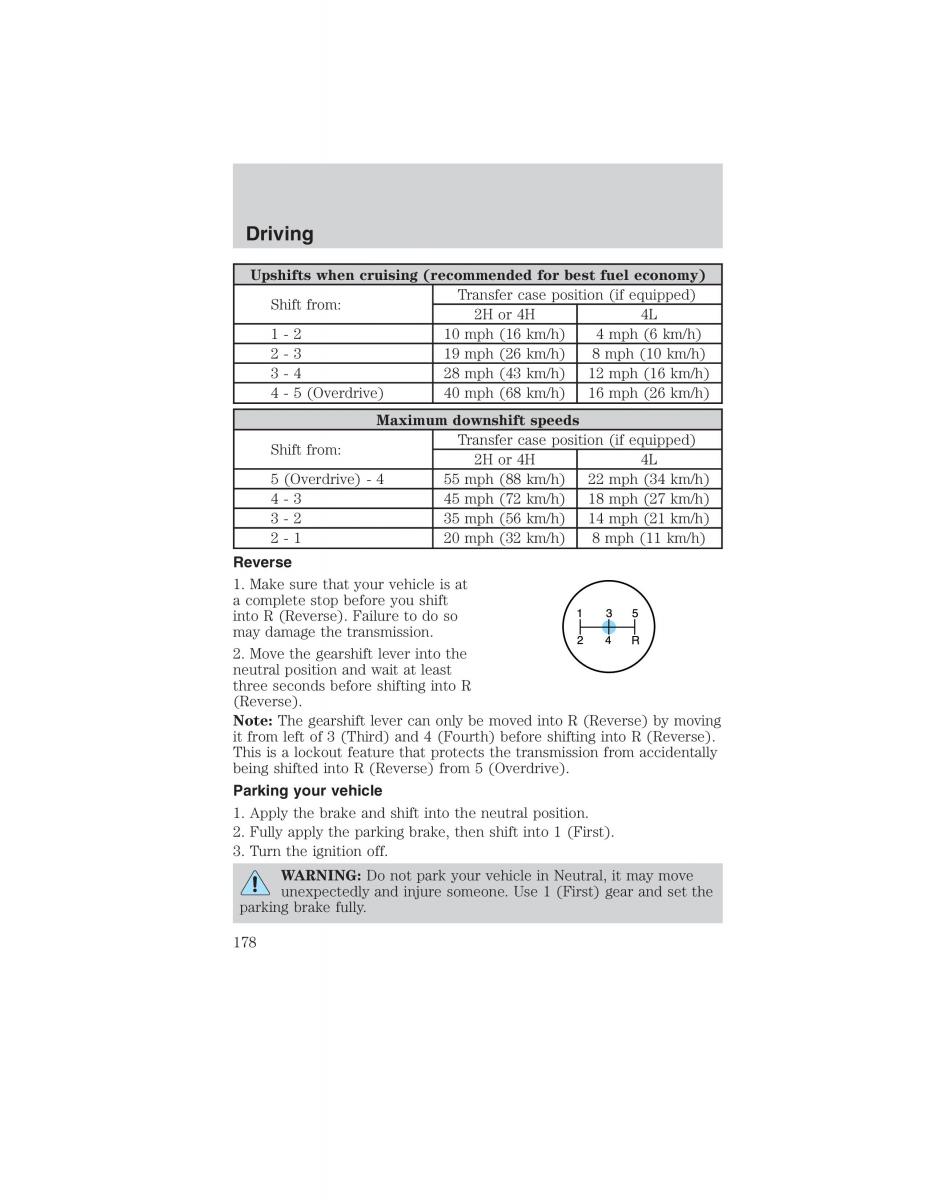 Ford Ranger Mazda B Series owners manual / page 178