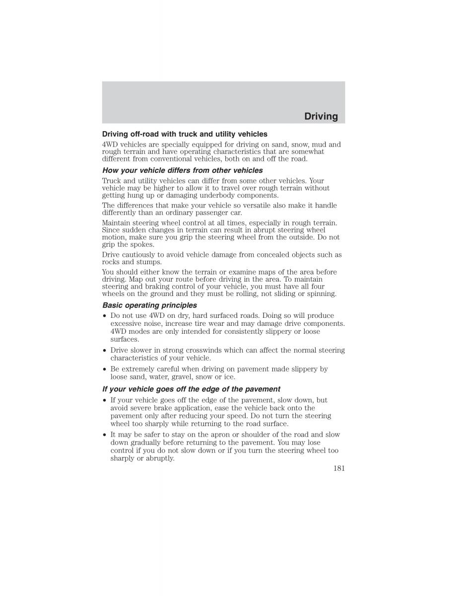 Ford Ranger Mazda B Series owners manual / page 181