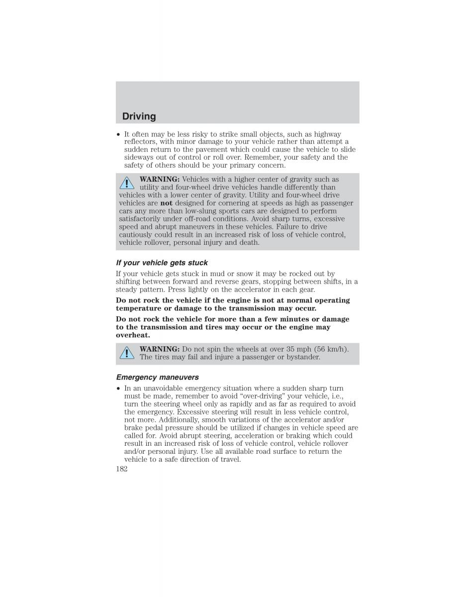 Ford Ranger Mazda B Series owners manual / page 182