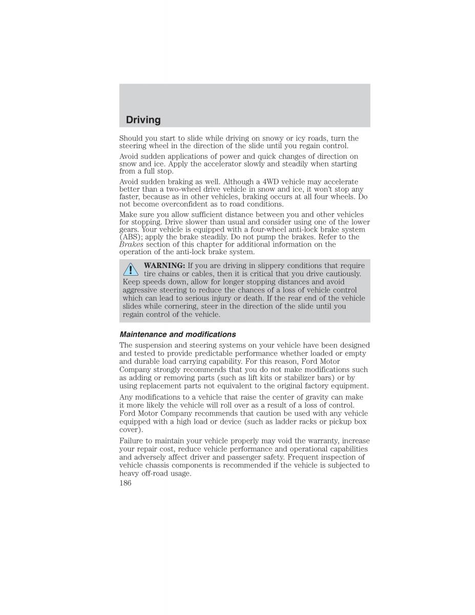 Ford Ranger Mazda B Series owners manual / page 186