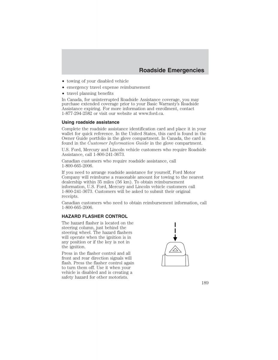 Ford Ranger Mazda B Series owners manual / page 189