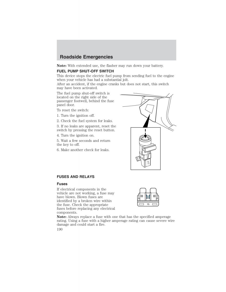 Ford Ranger Mazda B Series owners manual / page 190