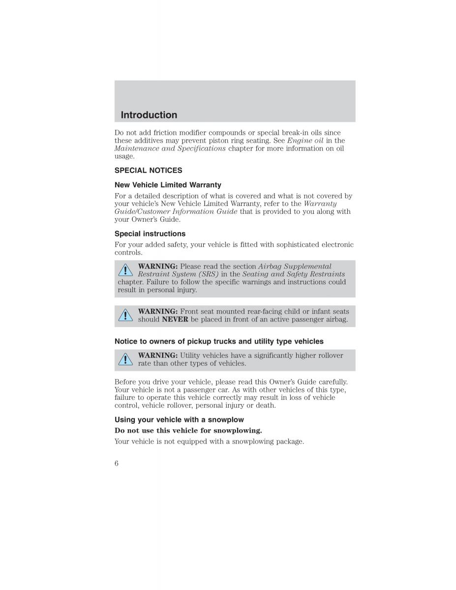 Ford Ranger Mazda B Series owners manual / page 6