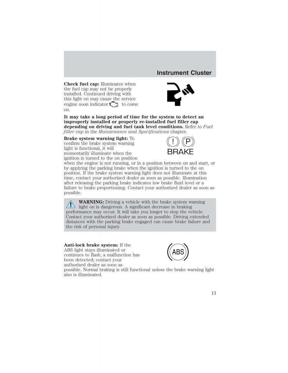 Ford Ranger Mazda B Series owners manual / page 13