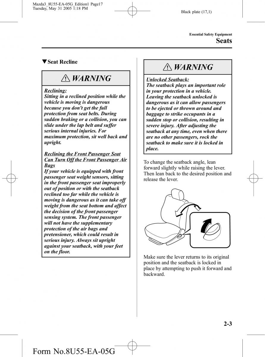 Mazda 3 I 1 owners manual / page 17