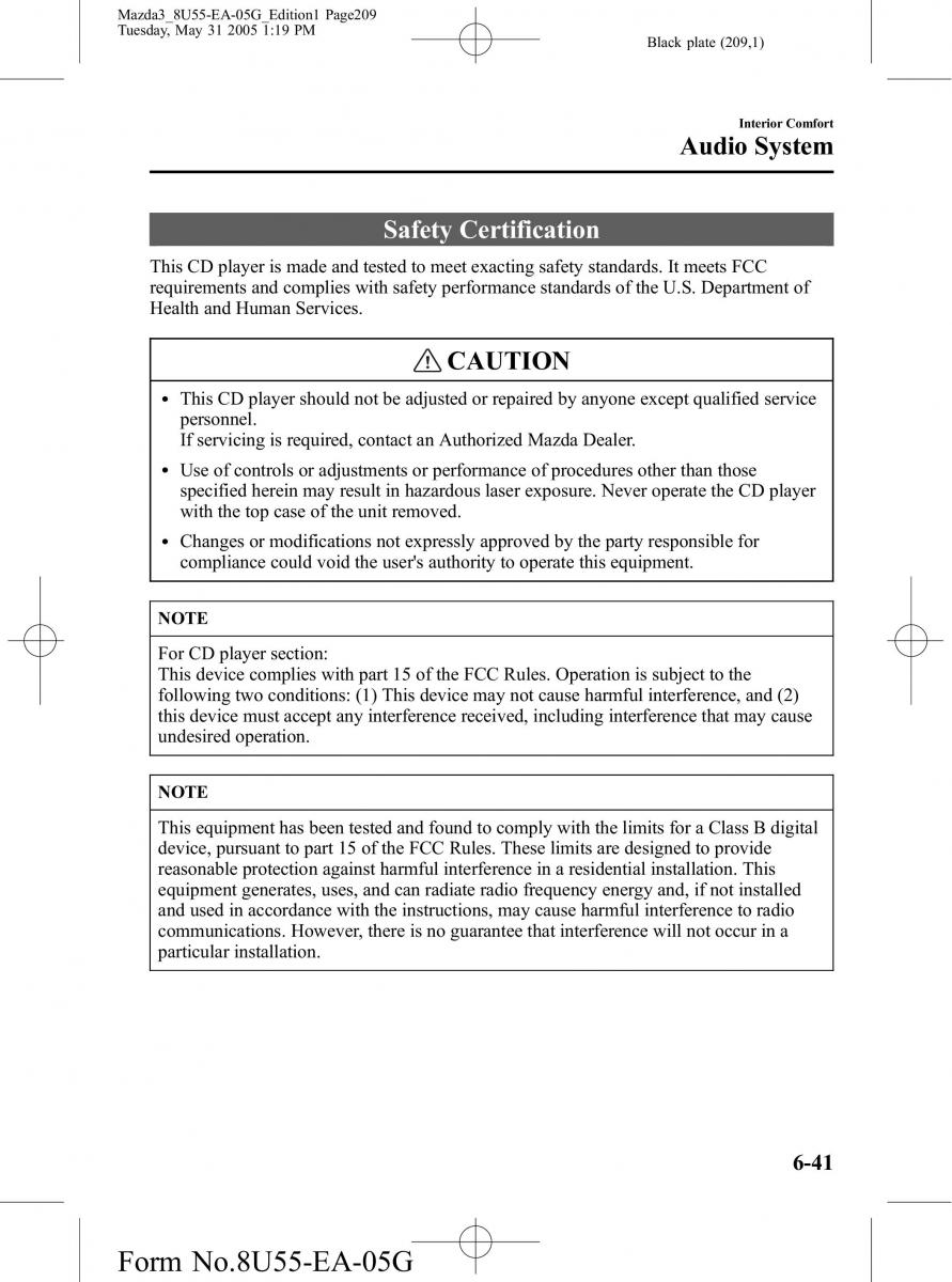 Mazda 3 I 1 owners manual / page 209