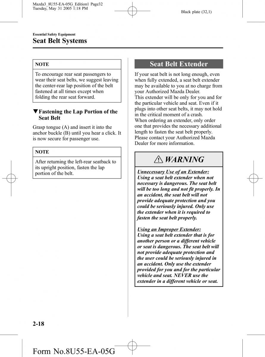 Mazda 3 I 1 owners manual / page 32