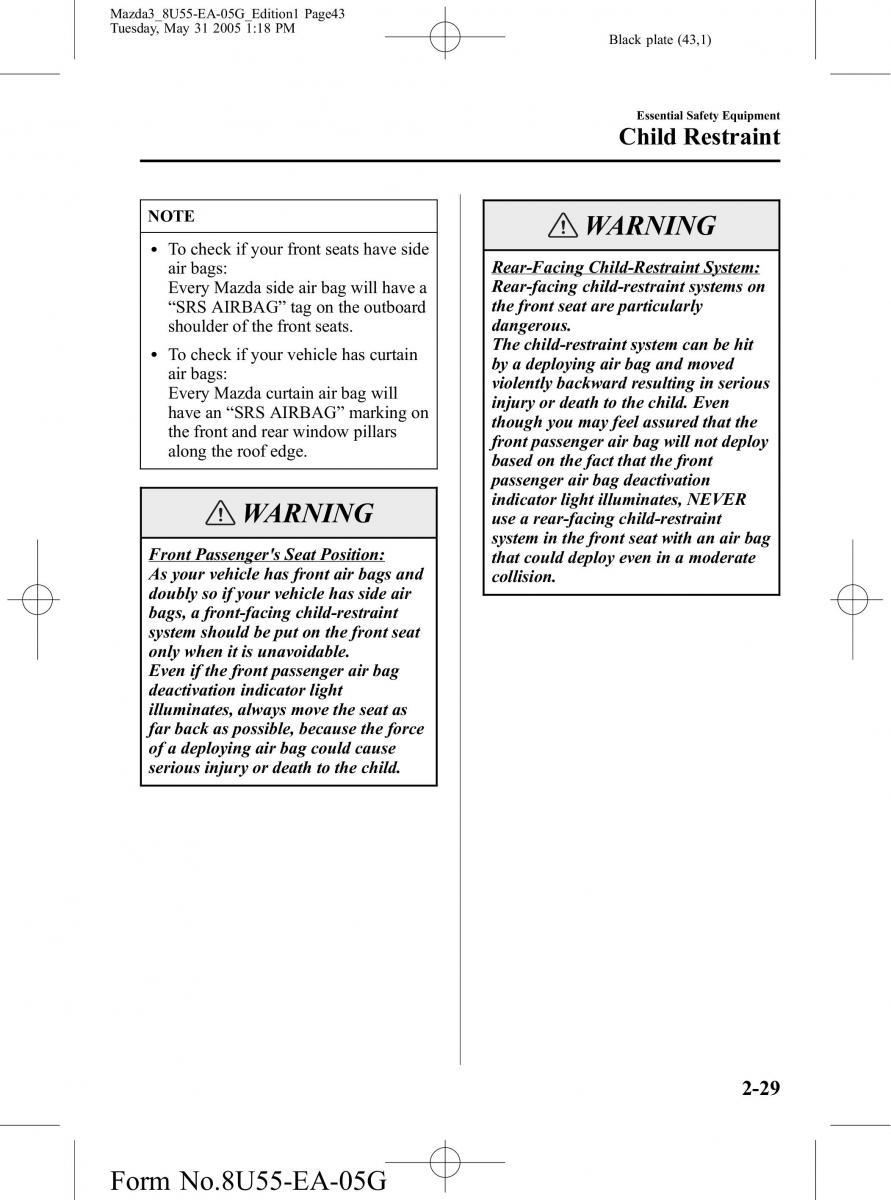 Mazda 3 I 1 owners manual / page 43